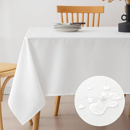 Amazon Basics Thin Rectangle Tablecloth, Water-Resistant Textured Fabric, Wrinkle Resistant, Washable Decorative Table Cover for Dining, Parties, 60" x 84", White, Pack of 1
