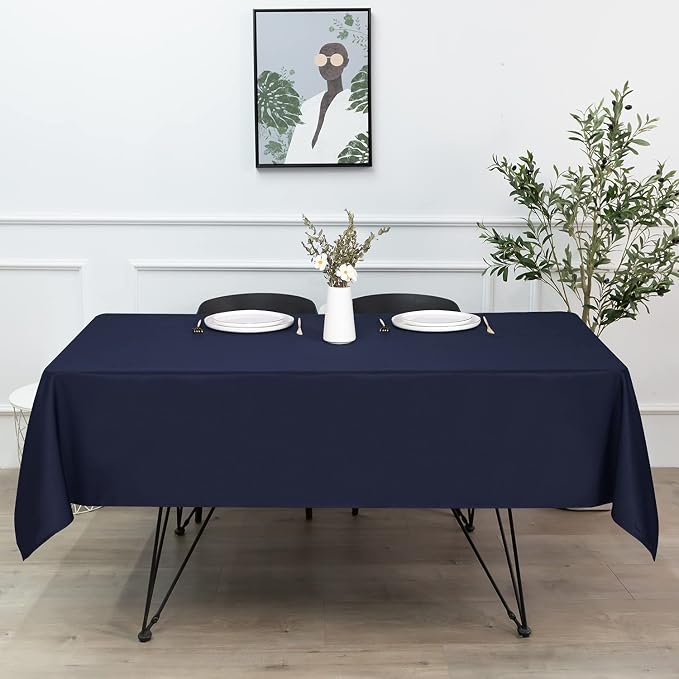 sancua Rectangle Tablecloth - 70 x 108 Inch - Stain and Wrinkle Resistant Washable Polyester Table Cloth, Decorative Fabric Table Cover for Dining Tables, Buffet Parties and Camping, Navy