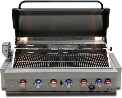 Mont Alpi Premium 44"W x 23"D x 21"H Stainless Steel 6-Burner 87000 BTUs Outdoor Kitchen Kitchen Island Heavy Duty Propane Built-in BBQ Grill Head with Infrared Rear Burner + Rotisserie Kit + Cover