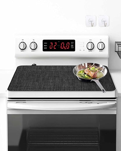Stove Top Covers for Electric Stove 28.5x20.5 Inches, Vintage Black HeatResistant Glass Cooktop Protector, Farmhouse Retro Solid Color Linen Texture Ceramic Stovetop Countertop Covers Mat, Oven Cover