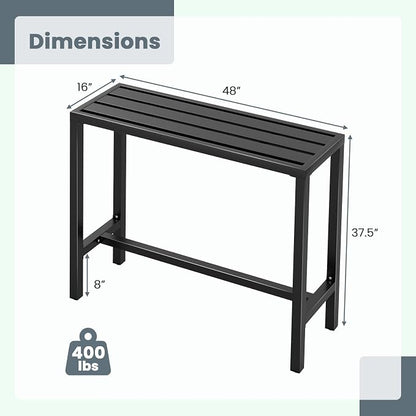 Giantex Outdoor Rectangle Bar Table with Counter Height, Slatted Top & Footrest, Heavy-Duty Metal Frame, 400Lbs Capacity, High Pub Table for Patio, Deck, Yard, Hot Tub, Balcony, Black (48")