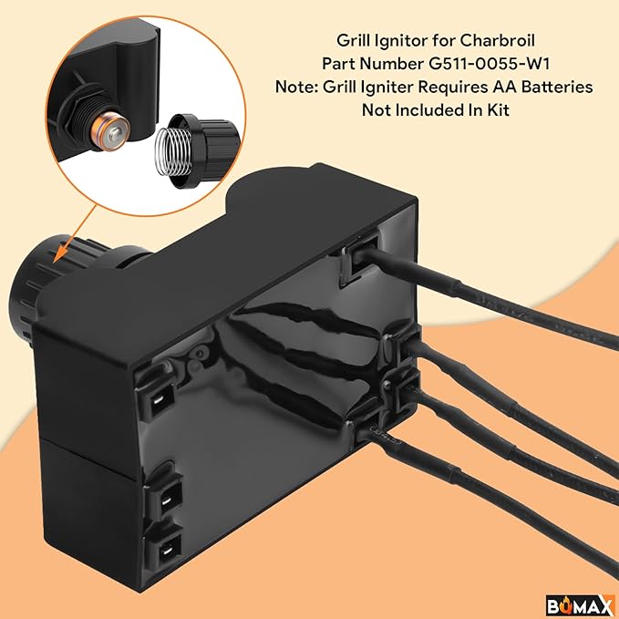 BQMAX 5 Outlets Ignition for Charbroil Grill Igniter Replacement, G511-0055-W1 Electronic Ignition Module and 2 Push Grill Igniters Button with Wires for Charbroil Surefire Ignition Systems