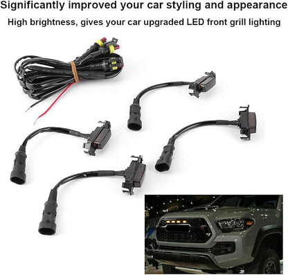 Grille Lights, 4pcs 12V Car LED Grille Light High Brightness Accessory Fit for Toyota 2016‑2020 (black shell yellow light)