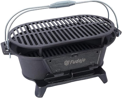 Tabletop Charcoal Grill & Cast Iron Hibachi with Flat-Top Griddle — Portable Outdoor BBQ for Camping, Tailgating & Picnics, Enamel-Coated, Built-in Vent, Carry Handles, 19.6" x 10.6" x 8.2", Black