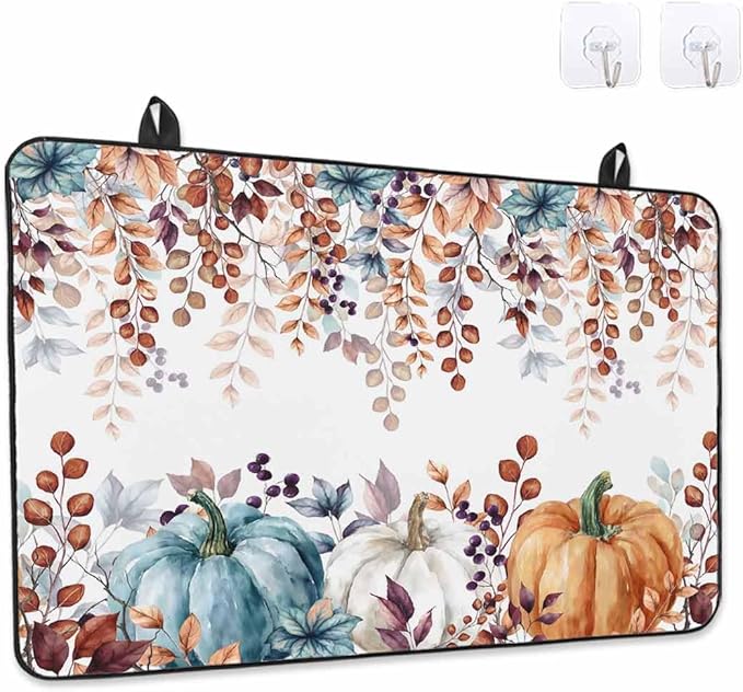 Stove Top Covers for Electric Stove 36x21 Inches, Fall Eucalyptus HeatResistant Glass Cooktop Protector, Orange Blue Pumpkins Thanksgiving Leaves Ceramic Stovetop Countertop Covers Mat, Oven Cover