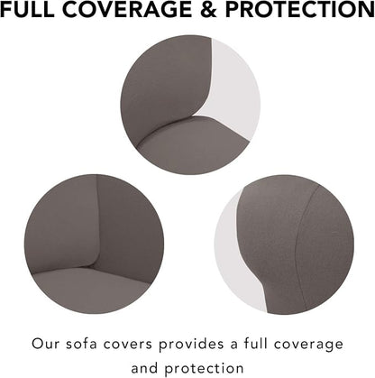 PureFit Stretch Oversized Couch Covers Fleece Sofa Slipcovers Taupe | 1-Piece Sofa Cover Washable Soft Couch Protector, Couch Slipcover with Non Skid Foam and Elastic Bottom for Kids, Dogs