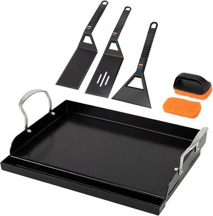 Utheer Griddle Kit, 17" x 13" Nano-Ceramic Nonstick Flat Top Griddle with 5-Piece Scratch-Free Silicone Tools, Universal Grill Griddle for Gas & Charcoal Grills, BBQ, Camping and Parties