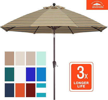 ABCCANOPY OLEFIN® 5-Year No Fading 9FT Patio Umbrella(Gray Yellow Stripe) | Fade & UV Resistant Fabric,8 Fiberglass Ribs，Wind Vent，Crank Lift & Tilt,Outdoor Table Umbrella for Deck,Backyard,Yard