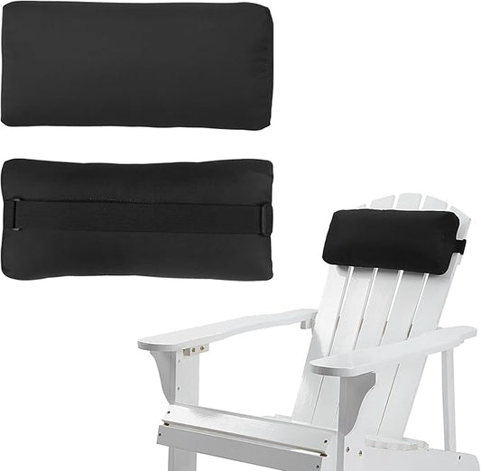 Chaise Lounge Head Pillow, 2 Pack Outdoor Patio Pillows with Adjustable Strap, Lounge Head Resting Pillow for Recliner Beach Pool Lounger Office Chair(Black,Water Resistant)