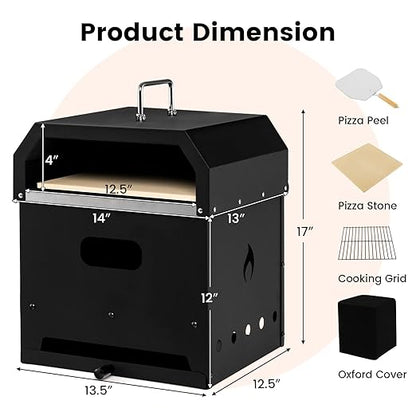 COSTWAY Outdoor Pizza Oven, 4-in-1 Detachable Pizza Oven with Pizza Stone, Cooking Grill, Pizza Shovel, Convenient Handle, Waterproof Cover for Camping, Hiking, Picnic, BBQ