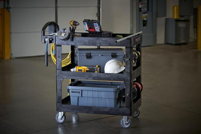Rubbermaid Commercial Brute 3-Shelf Heavy-Duty Utility/Service Cart, Medium, High Storage, Lipped Shelves, Ergonomic Handle, 600 lb. Capacity, Ideal for Warehouse/Garage/Cleaning/Maintenance/Office