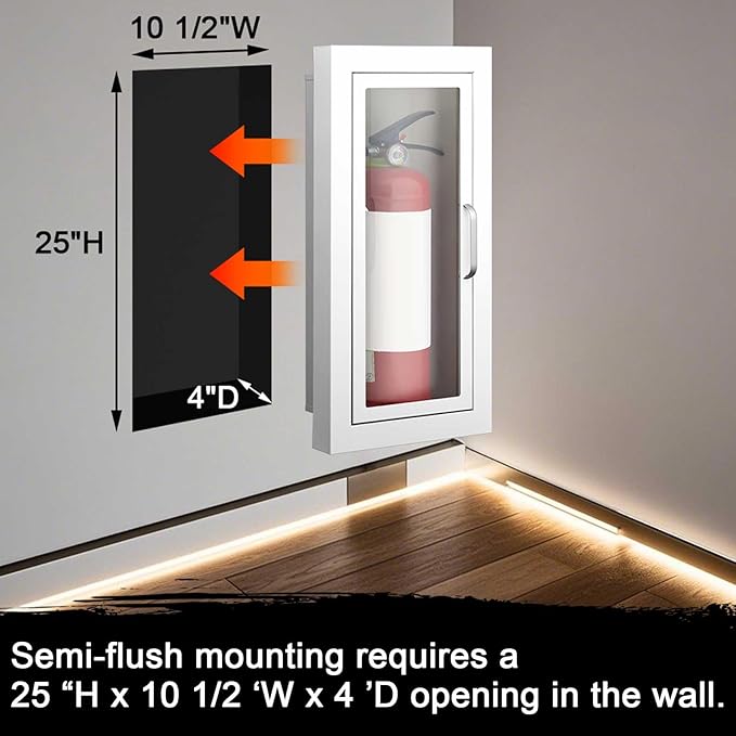 Zonon 2 Pcs Semi Recessed Fire Extinguisher Cabinet, Steel Wall Mount Cabinet with Magnetic Door & Handle, Acrylic Window, 2.5" Trim Frame, Fits 2.5/5/10 lb Fire Extinguishers, White
