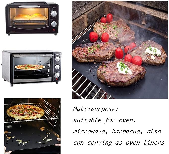 BBQ Grill Mat, Non-Stick Grill Cooking Mat Teflon Reusable Barbecue Baking Mats, Heavy Duty,Easy to Clean - Works on Electric Grill Gas Charcoal BBQ (6X(33X40) cm)
