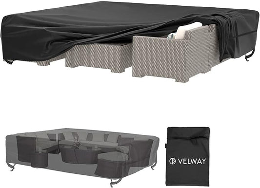 elway Patio Furniture Cover Waterproof Outdoor Sectional Sofa Set Covers, Large 126"Lx126"Wx28"H, All Weather Oxford Tear-Resistant Table Chair Set Cover with Windproof Design, Black