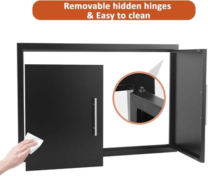 JIE JIN Outdoor Kitchen Doors 31" W X 24" H Double Doors 1.2mm Thickness Stainless Steel BBQ Access Door BBQ Island Doors Outdoor Kitchen Accessories Door for Outdoor Kitchen BBQ Island (Black)