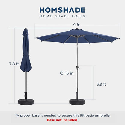 HOMSHADE 9ft Outdoor Patio Umbrella - Market Table Pool Deck Umbrella UPF50+ UV Protection with Push Button Tilt, Crank and 8 Sturdy Ribs (Navy Blue, No base)