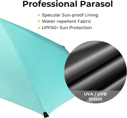 G4Free Beach Chair Umbrella with Universal Clamp UPF 50+ Golf Cart Umbrella | 46"x44" Large Canopy Sun Umbrella UV Protection, Adjustable Clamp for Beach Chair/Wheelchair/Stroller, 360° Flex Shaft, 7 Rib