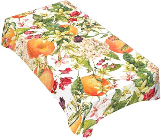 TKS MITLAN Tablecloth Orange Tree Table Cloth Rectangle Table 60 x 84 Inch Watercolor Flower Bloom Leaves Fresh Fruit Harvest Lively Bright Summer Kitchen Decorations for Home Dinner Party