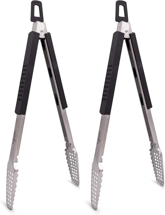 Dropkick Your Old Tongs, GRILLHOGS 16-Inch 2 Pack Barbecue Tongs Are the Only Equipment That Can Handle Your Massive Meat, Stainless Steel + Soft Grip, Dishwasher Safe, Premium Grill Tongs