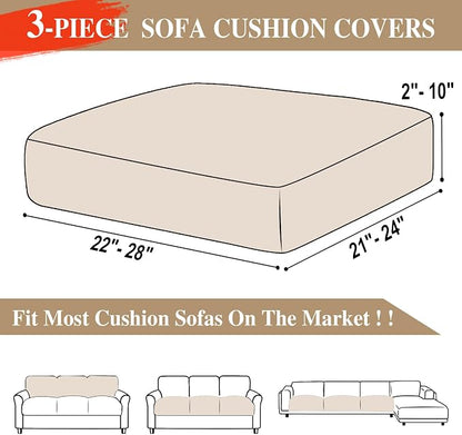 LA MEACK Couch Cushion Covers Seat Cushion Cover Stretch Couch Cover Separate Sectional Sofa Slipcovers Furniture Protector(3 Pieces for Seat or Sofa Backrest, Natural)