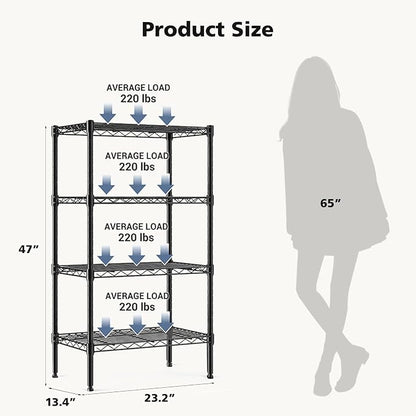 DUMOS 4-Tier Metal Wire Storage Shelves, Adjustable Standing Storage Rack Shelf, Heavy Duty Steel Shelving Unit Organizers for Kitchen Bathroom Pantry Garage, 23.2" Wx13.4 Dx47.1 H, Black