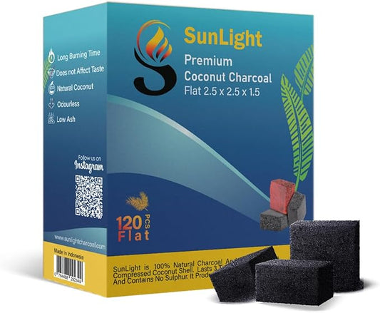 Sunlight® 240 Count Coconut Charcoal Flats – Long-Lasting Coals, Low Odor, Low Ash