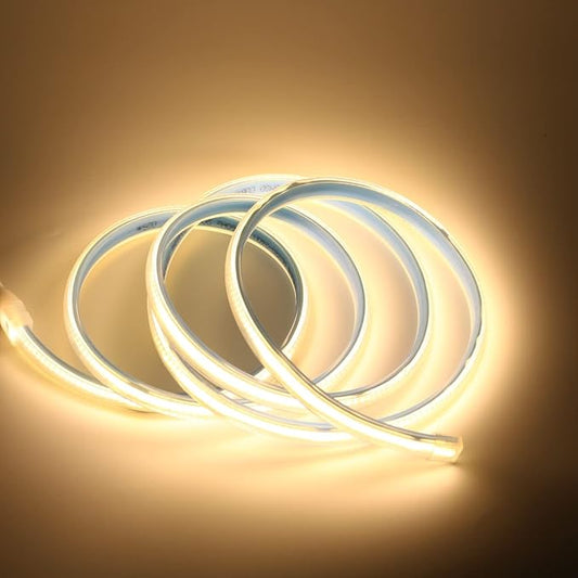 LED Rope Lights 6.56 ft 110V Bright Warm White LED Strip Lights 2M 120V COB LED Lights IP67 Waterproof Flexible Cuttable Light Strips for Kitchen Under Cabinet Outdoor (Warm White, 6.56ft)