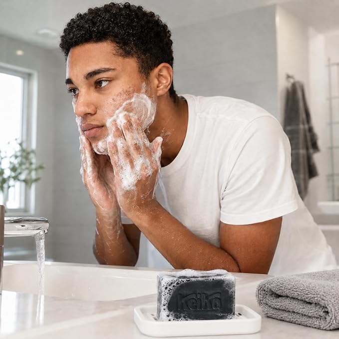 Keika Charcoal Black Soap Bar for Eczema, Psoriasis, Face, Body, Men Women Teens with Oily Skin, 5 oz.