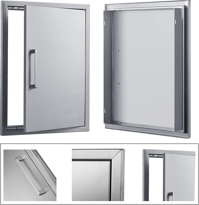 BBQ Access Door Stainless Steel,18" W by 24" H Vertical Single Door Reversible Open Left or Right,Flush Mount for Outdoor Kitchen