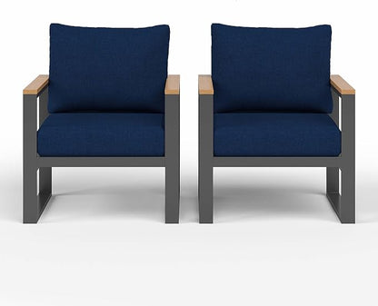 Sundale Outdoor 2 Pieces Patio Aluminum Armchairs, All-Weather Outdoor Furniture with 6” Olefin Cushion & Wide Armrest, Outdoor Chairs or Garden Deck Porch (Navy Blue)