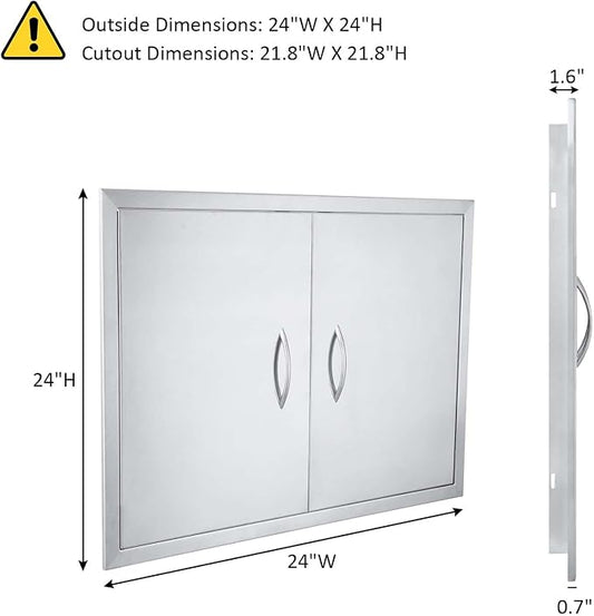 JIE JIN 24" W X 24" H Outdoor Kitchen Doors Double Doors Thickened 304 Brushed Stainless Steel BBQ Access Door BBQ Island Doors Outdoor Kitchen Accessories Door for Outdoor Kitchen BBQ Island