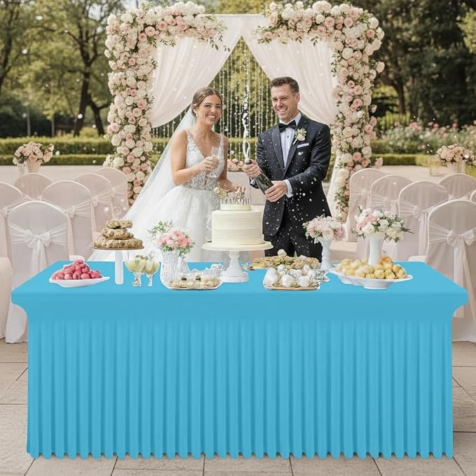 Smiry Spandex Elastic Fitted Table Cloth Skirt for 4FT Rectangle Table | Stretch Washable Table Cloth, Banquet Table Cover for Wedding, Party, Indoor & Trade Shows, (Blue Mist, 48Lx30Wx30H)