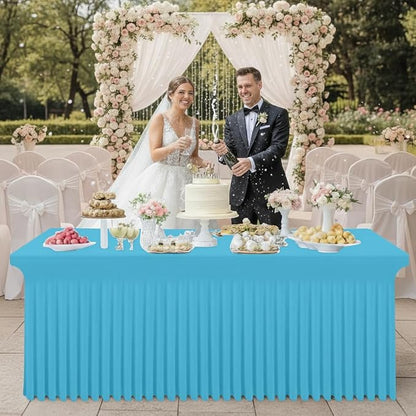 Smiry Spandex Elastic Fitted Table Cloth Skirt for 4FT Rectangle Table | Stretch Washable Table Cloth, Banquet Table Cover for Wedding, Party, Indoor & Trade Shows, (Blue Mist, 48Lx30Wx30H)