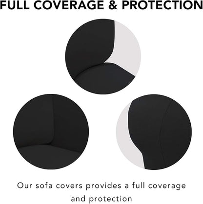 PureFit Stretch Loveseat Covers Fleece Couch Covers for Sofa Black | 1-Piece Sofa Slipcover Soft Couch Protector, Sofa Cover Washable with Non Skid Foam and Elastic Bottom for Kids, Dogs