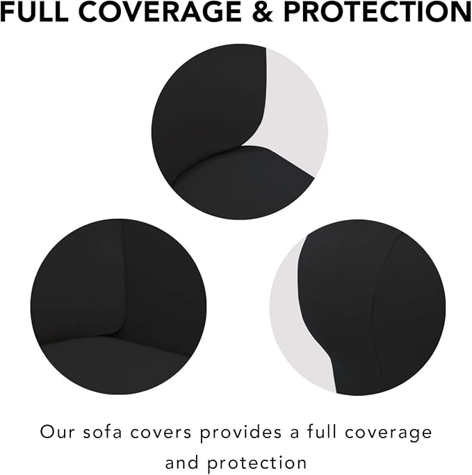 PureFit Super Stretch Chair Covers Fleece Couch Covers for Sofa Black | 1-Piece Spandex Couch Cover Soft Couch Protector, Sofa Cover Washable with Non Skid Foam and Elastic Bottom for Kids, Dogs
