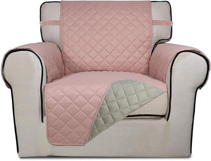 PureFit Reversible Quilted Sofa Cover, Water Resistant Slipcover Furniture Protector, Washable Couch Cover with Non Slip Foam and Elastic Straps for Kids, Dogs, Pets (Small, Pink/Beige) | Pink/Beige, Water Resistant Couch Protector, Washable Pet Couch ...