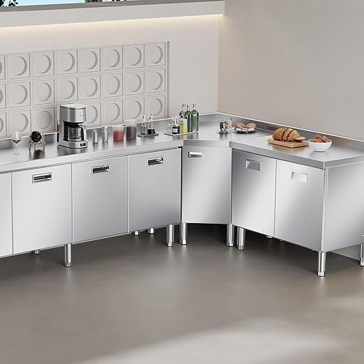 ZZV Stainless Steel Table Cabinet for Prep & Work 21 x 66 Inch, Heavy Duty Prep Table with 4 Pull-Out Doors, Commercial Workbench with Cabinet for Kitchen, Restaurant, Hotel, Garage, and Warehouse