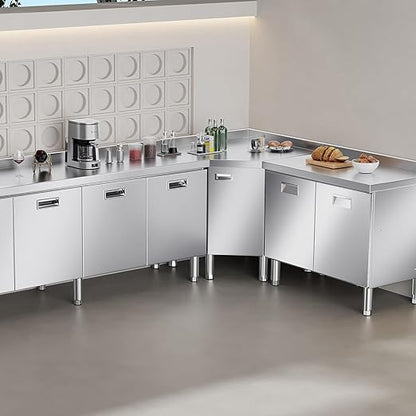 ZZV Stainless Steel Table Cabinet for Prep & Work 21 x 66 Inch, Heavy Duty Prep Table with 4 Pull-Out Doors, Commercial Workbench with Cabinet for Kitchen, Restaurant, Hotel, Garage, and Warehouse