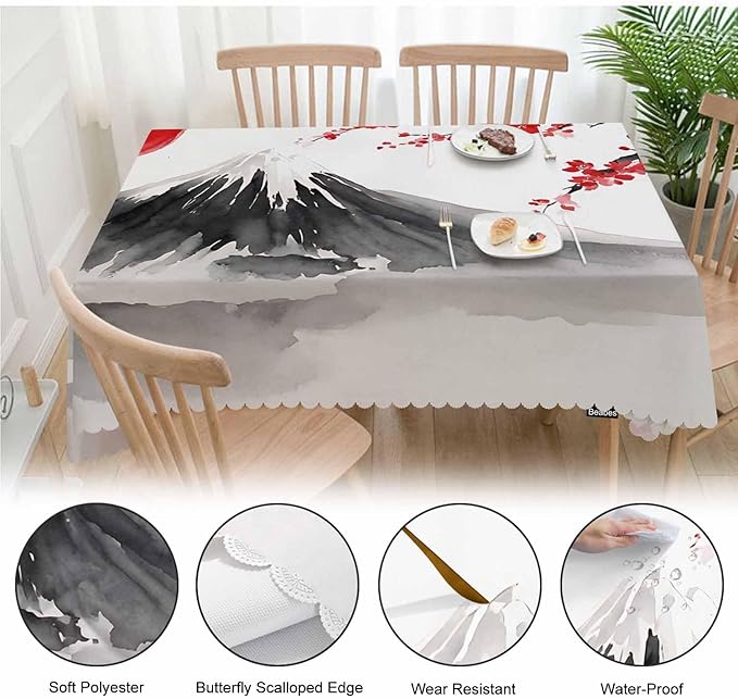 Cherry Blossom Dinner Table Cloths Japanese Mountain Cherry Painting Decorative Tablecloth for Rectangle Tables 52"X70", Heavy Duty Table Covers for Kitchen Patio Banquet