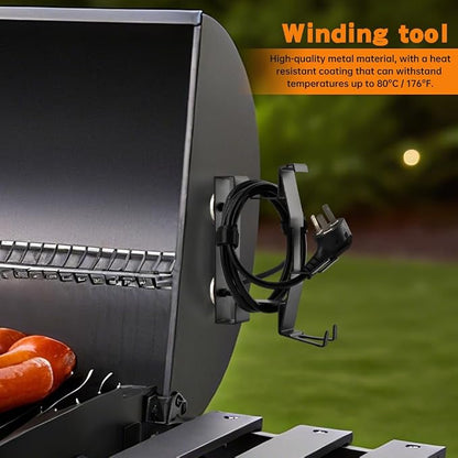 Magnetic Power Cord Organizer for Traeg Pellet Smoker Grill Cord Organizer | Metal Cord Wrap Holder for Pellet Grill Electric Smoker, Magnetic Cord Holder Cable Organizer with Hook and 6 Cable Ties
