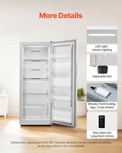 VEVOR Convertible Freezer/Refrigerator, 14 Cu.Ft Frost Free Upright Freezer with Temp Control Panel, Door Open too Long Alarm, Adjustable Shelves and LED, Standing Fridge for Kitchen, Office, Garage