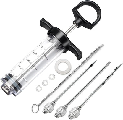 Tri-Sworker Plastic Meat Injector Kit for Smoker with 3 Flavor Food Syringe Needles, Ideal for Injecting Marinade into Turkey, Meat, Brisket; 1-OZ; Including Paper User Manual, Recipe E-Book (PDF)
