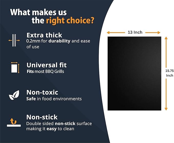 Linda's Essentials BBQ Grill Mats for Outdoor Grill Mat (5 Pack) 13" x 15.75" - Reusable Heat-Resistant Grilling Mats for Outdoor Grill, Non Stick Grill Matt, Easy Clean BBQ Matts for Outdoor Grills