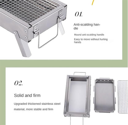 BBQ Grill Barbeque Grill Outdoor Charcoal Barbecue Grill Stainless Steel Portable Folding Grill for Home Picnic Barbeque Grill for Camping (Silver 33.5 * 19.5 * 13cm)
