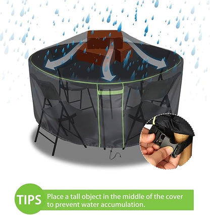 Round Patio Table Cover for Outdoor Table Chairs Set,600D Outdoor Furniture Cover Waterproof,Tear Resistance and Anti-UV,48" Dia x 28" H,Black