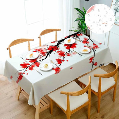 Swono Japanese Cherry Table Cloth Ink Painting Flower Blossom Cherry Pink Rectangle Tablecloth Picnic Table Cover BBQ Table Cloths Polyester for Kitchen 50x72 Inch
