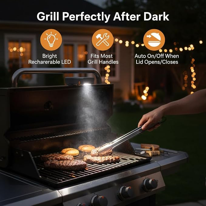 Yukon Glory Rechargeable LED Grill Handle Light, Fits Most Grills | Bright, water and heat resistant. Fits most outdoor grills. Rechargeable, patent pending.