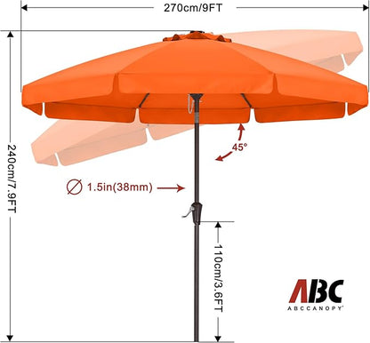 ABCCANOPY 9ft Scalloped Patio Umbrella, Outdoor Table Umbrella with Tilt and Crank, Fiberglass Ribs Deck Umbrella for Patio, Pool, Garden, Picnic (Orange)