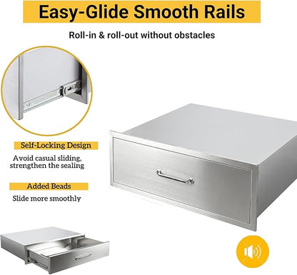 GarveeTech Outdoor Kitchen Drawers, 30x10 in Stainless Steel BBQ Drawer, Flush Mount Built-in Drawer for Outdoor Kitchen Island & BBQ Islands, Silent, Fully Assembled, 30 in W x 23 in D x 10 in H