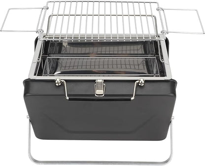 Septpenta Charcoal BBQ Grill, Portable Small Grills, Folding Notebook Grill, Wavy Grid Non Stick Design, Suitcase Style Storage for Outdoor Cooking Camping Beach Traveling Picnic Backyard(Black)